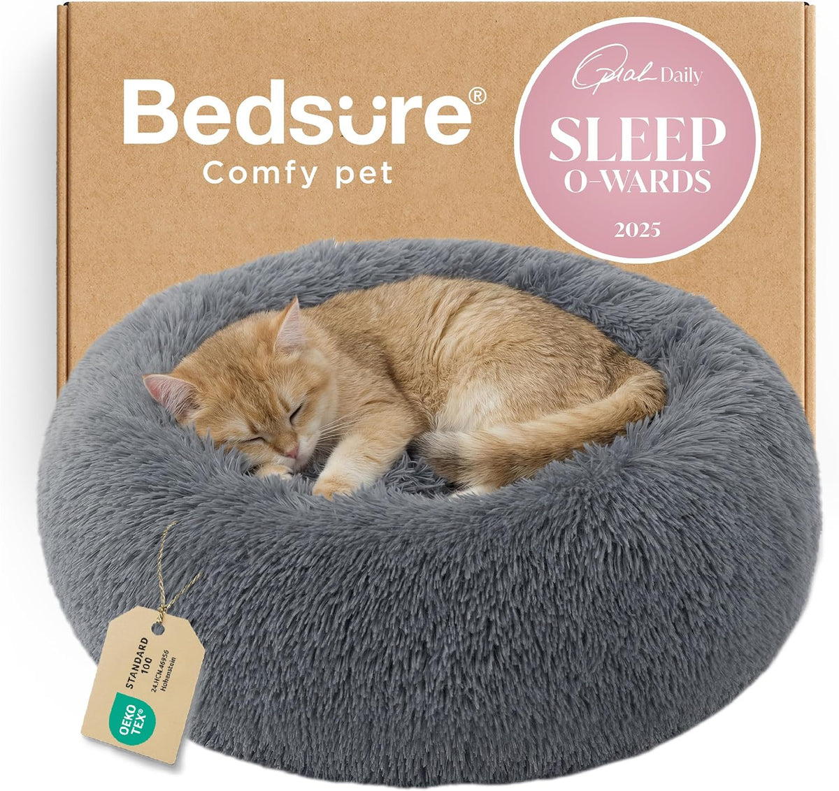 Bedsure Calming Donut Dog Bed, Faux Fur