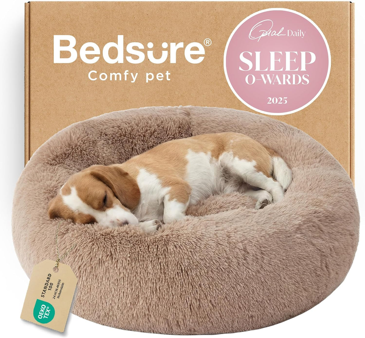 Bedsure Calming Donut Dog Bed, Faux Fur