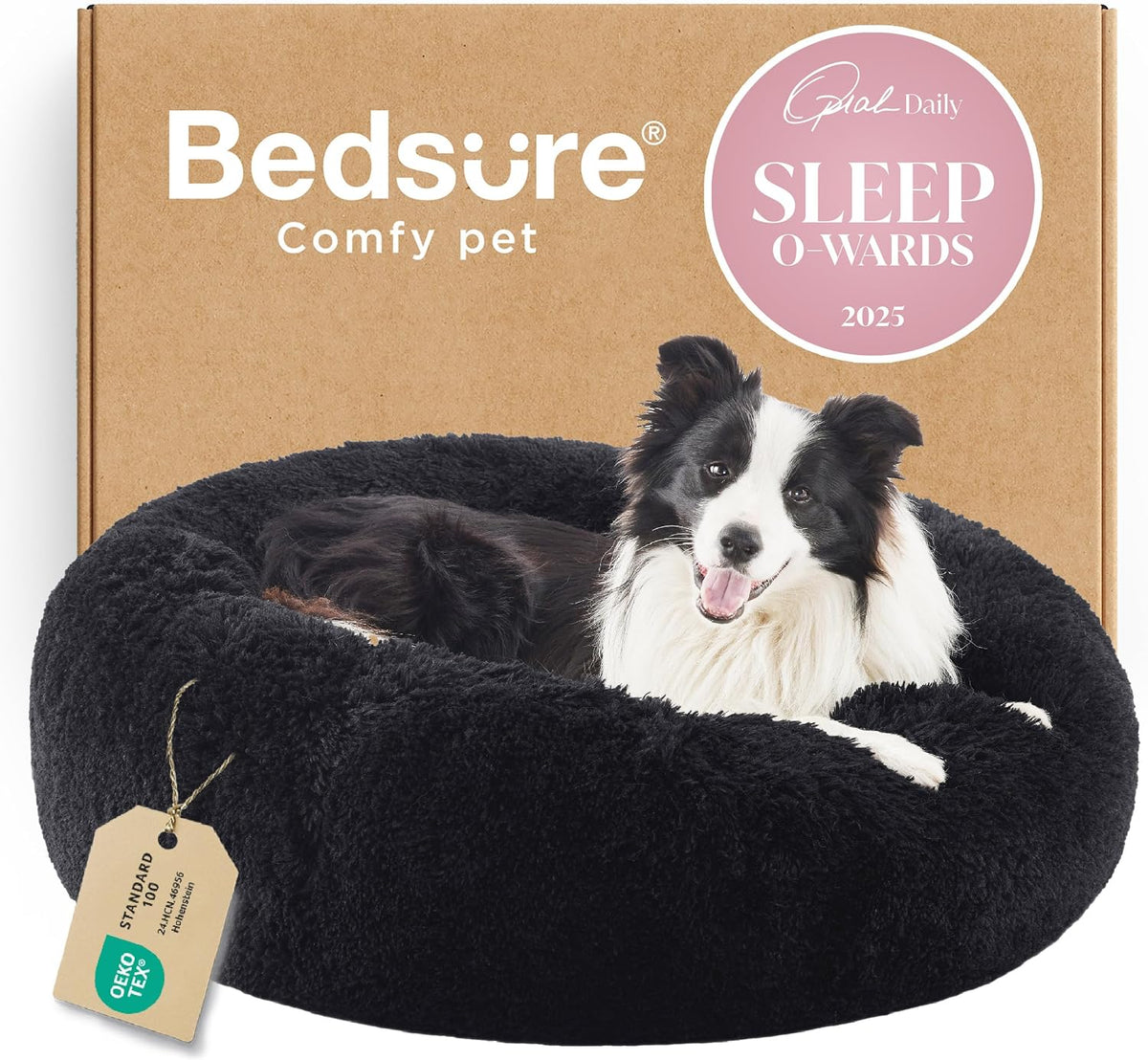 Bedsure Calming Donut Dog Bed, Faux Fur