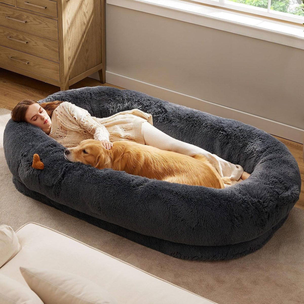 Bedsure Calming Donut Dog Bed, Faux Fur