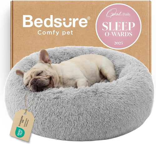 Bedsure Calming Donut Dog Bed, Faux Fur