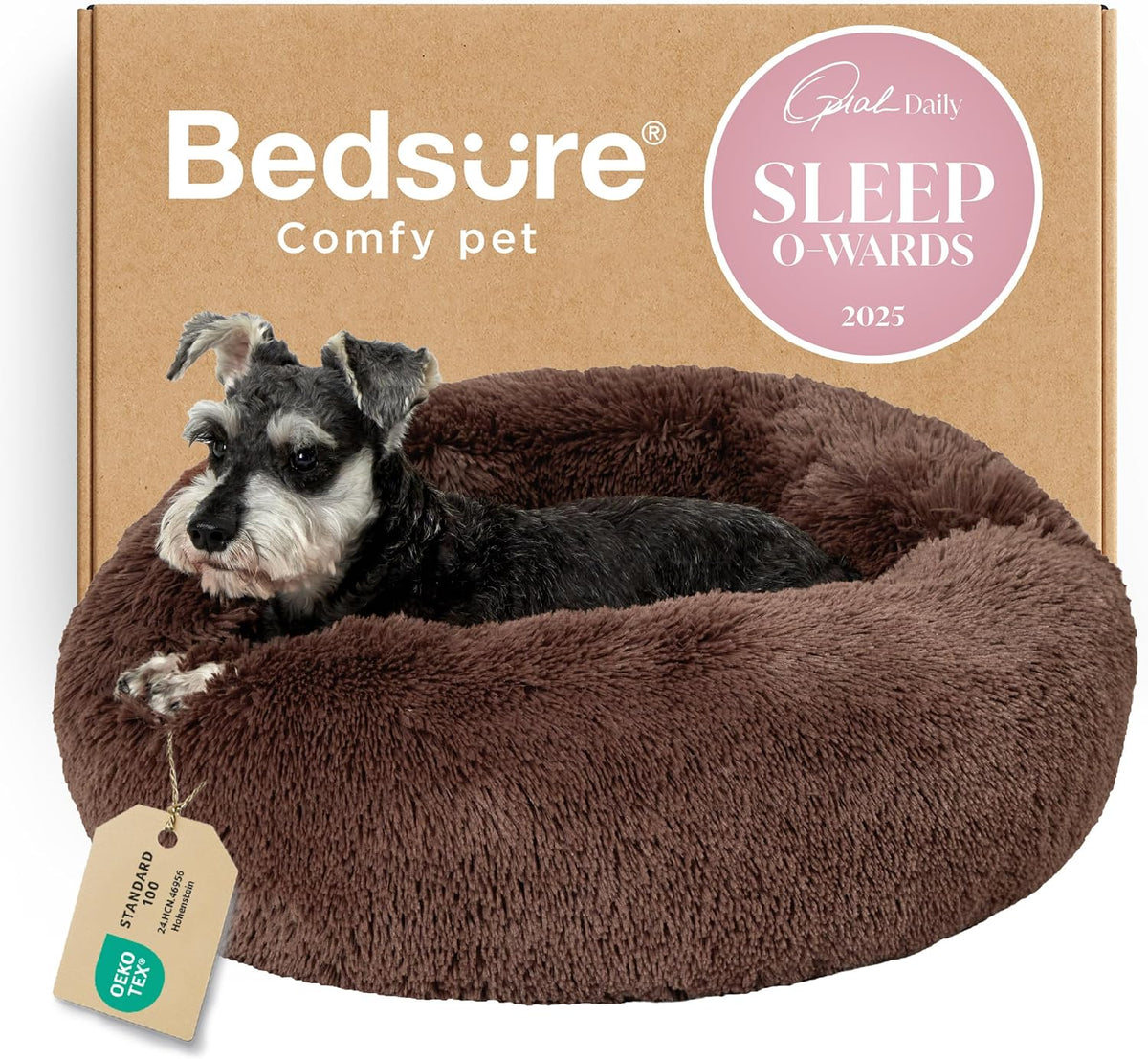 Bedsure Calming Donut Dog Bed, Faux Fur