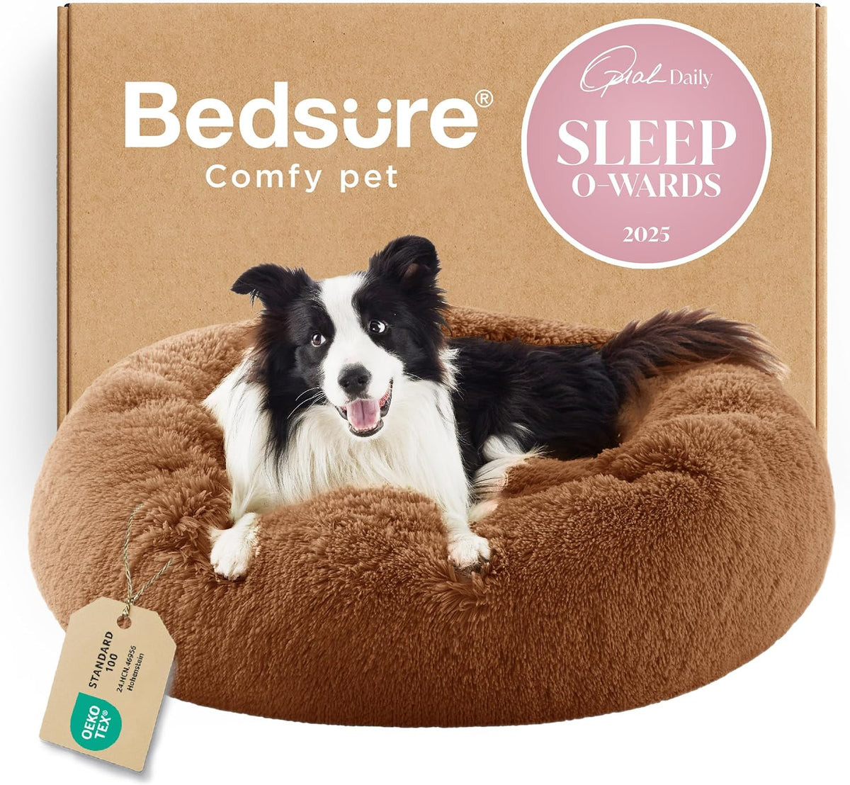 Bedsure Calming Donut Dog Bed, Faux Fur