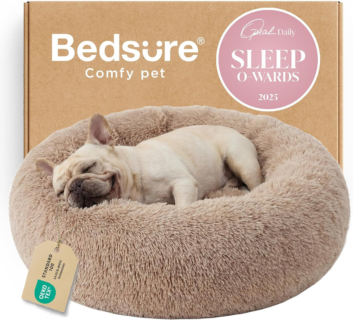 Bedsure Calming Donut Dog Bed, Faux Fur