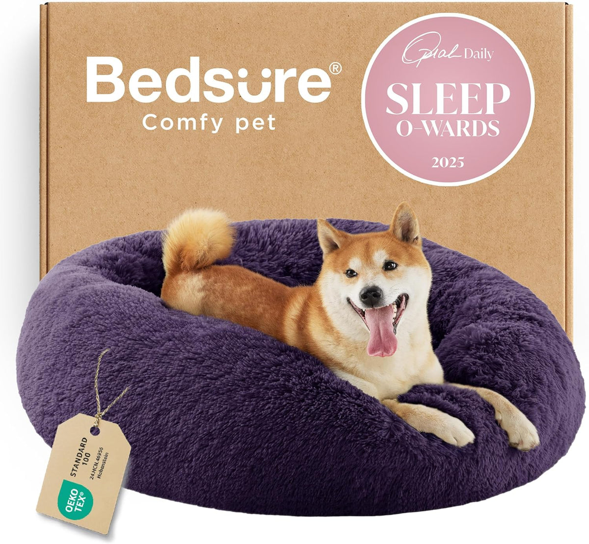 Bedsure Calming Donut Dog Bed, Faux Fur