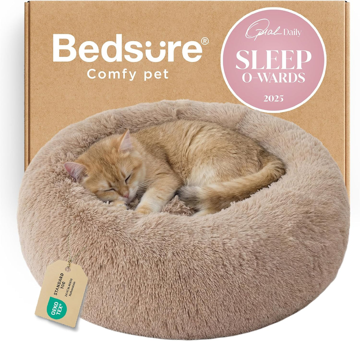 Bedsure Calming Donut Dog Bed, Faux Fur