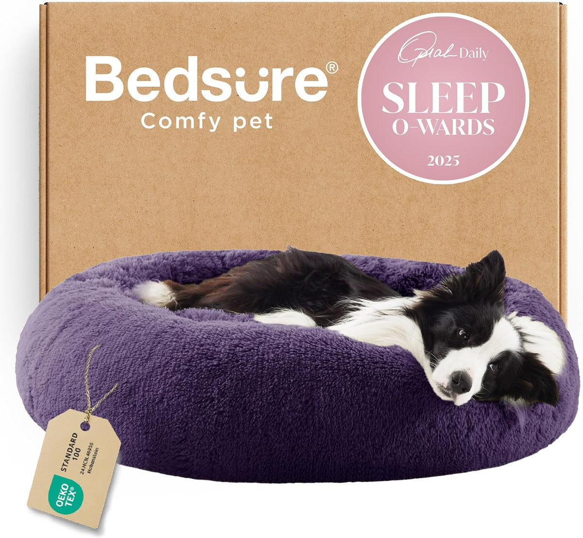 Bedsure Calming Donut Dog Bed, Faux Fur
