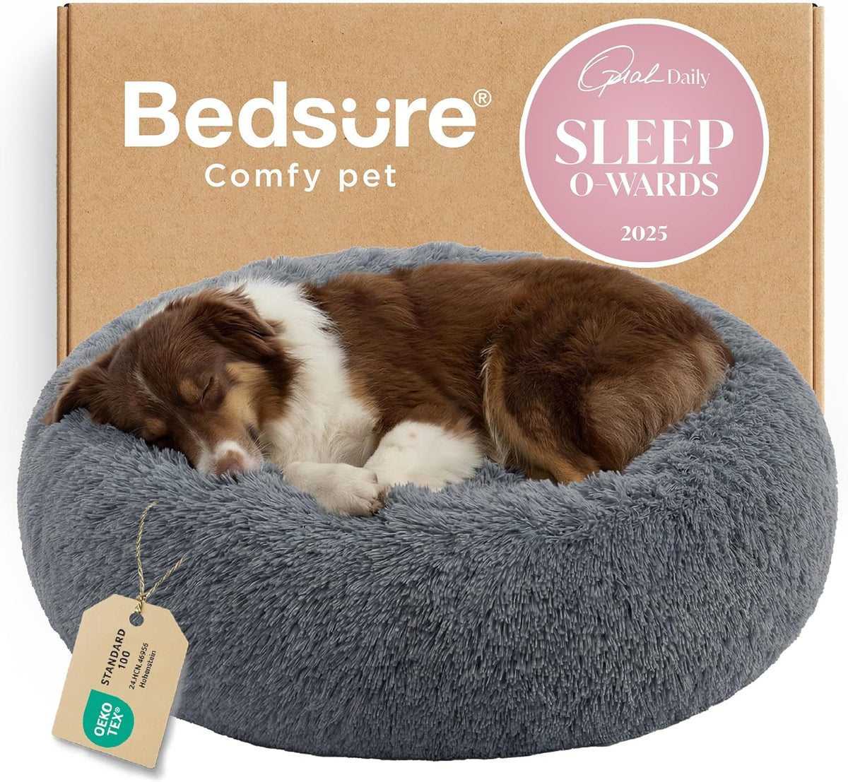 Bedsure Calming Donut Dog Bed, Faux Fur