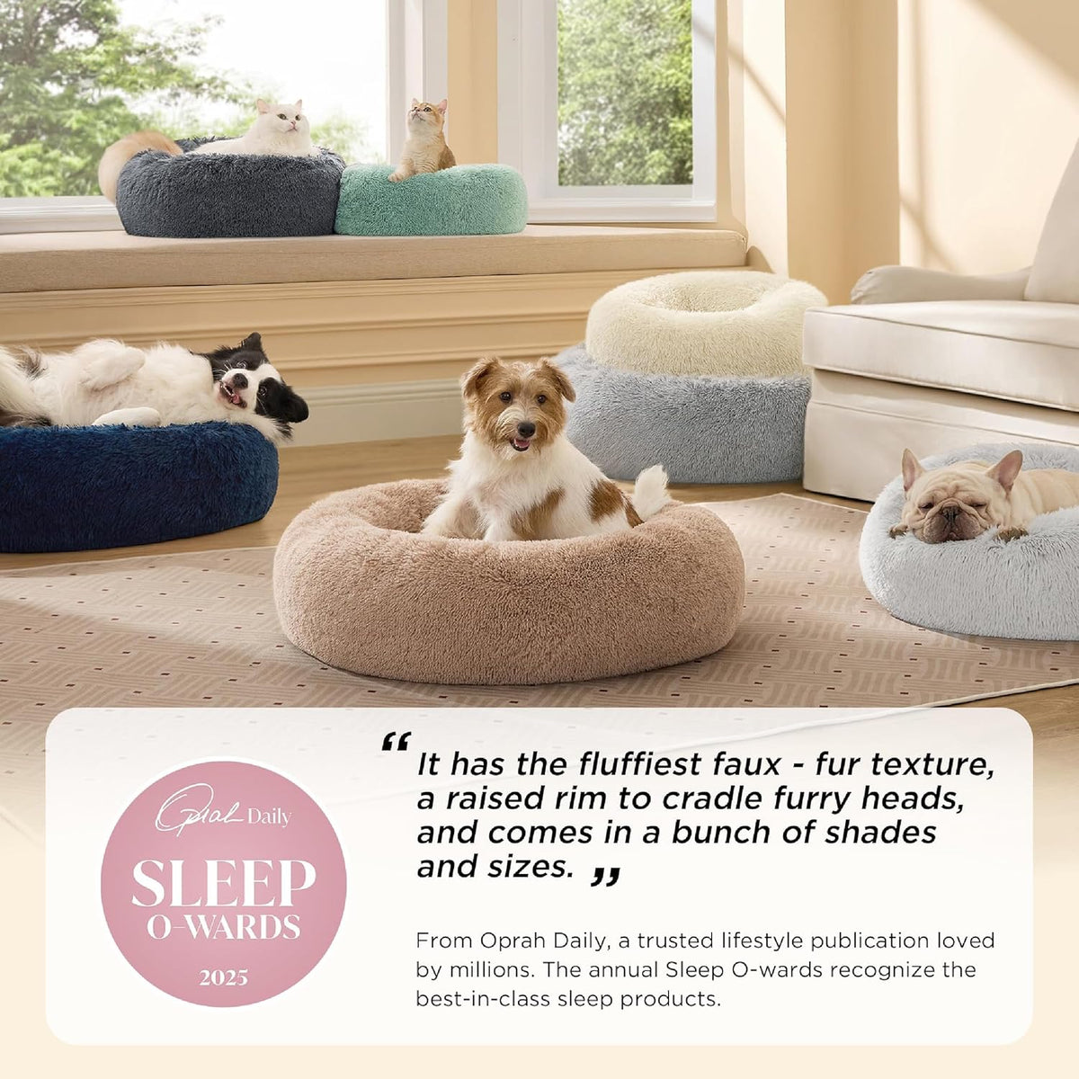 Bedsure Calming Donut Dog Bed, Faux Fur