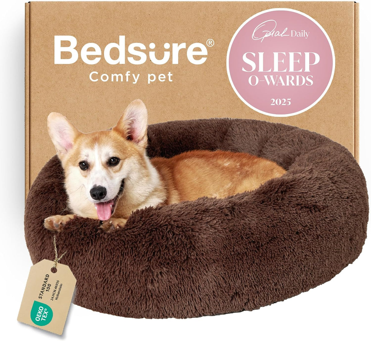 Bedsure Calming Donut Dog Bed, Faux Fur