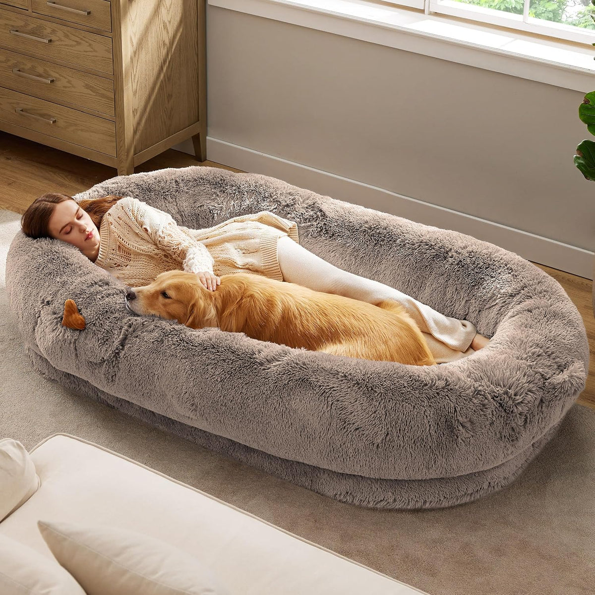 Bedsure Calming Donut Dog Bed, Faux Fur