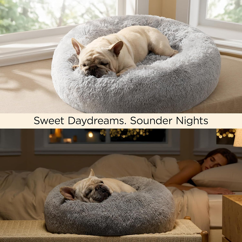 Bedsure Calming Donut Dog Bed, Faux Fur