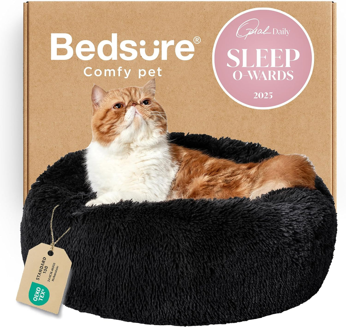 Bedsure Calming Donut Dog Bed, Faux Fur