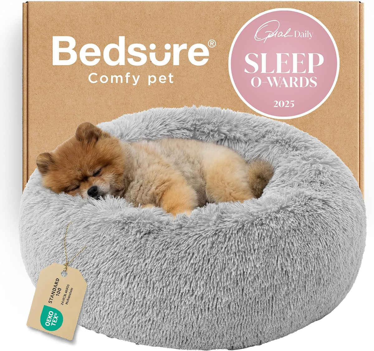 Bedsure Calming Donut Dog Bed, Faux Fur