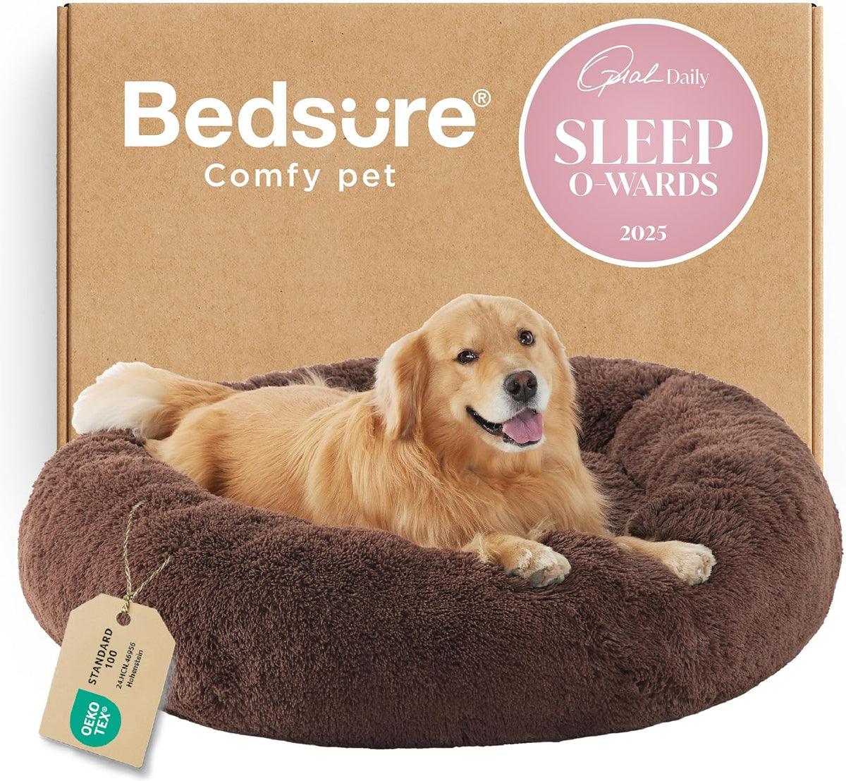 Bedsure Calming Donut Dog Bed, Faux Fur