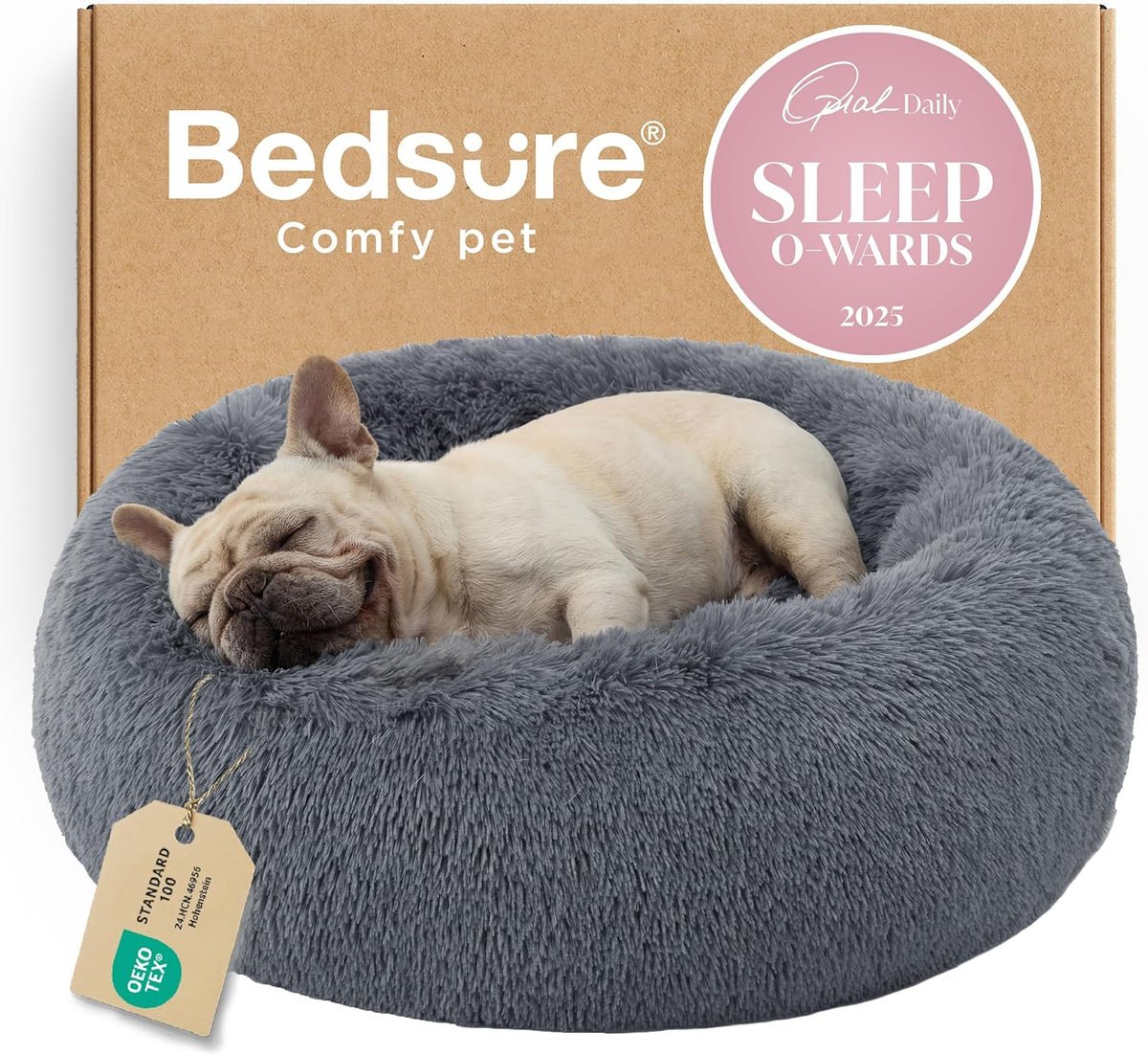 Bedsure Calming Donut Dog Bed, Faux Fur