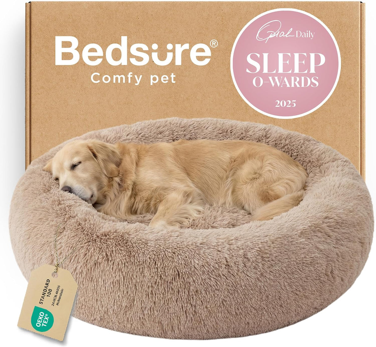 Bedsure Calming Donut Dog Bed, Faux Fur