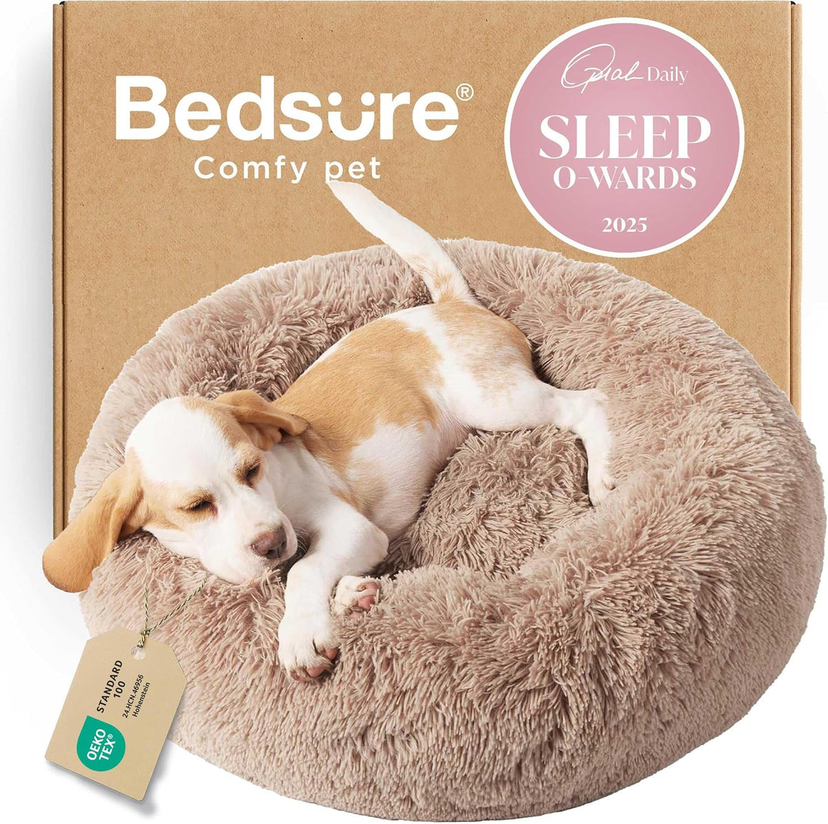 Bedsure Calming Donut Dog Bed, Faux Fur