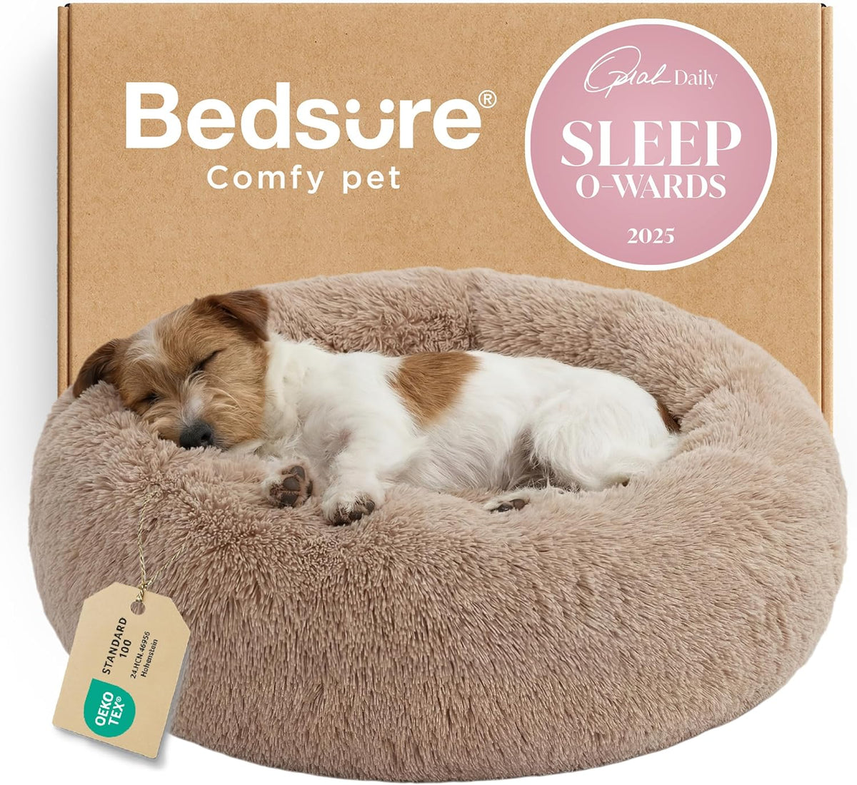 Bedsure Calming Donut Dog Bed, Faux Fur
