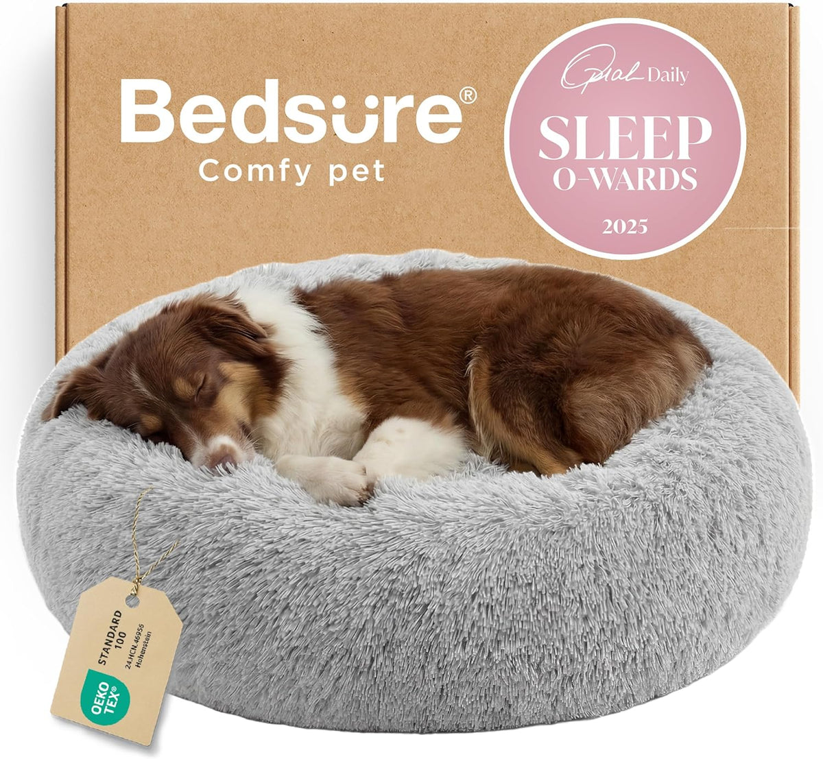 Bedsure Calming Donut Dog Bed, Faux Fur