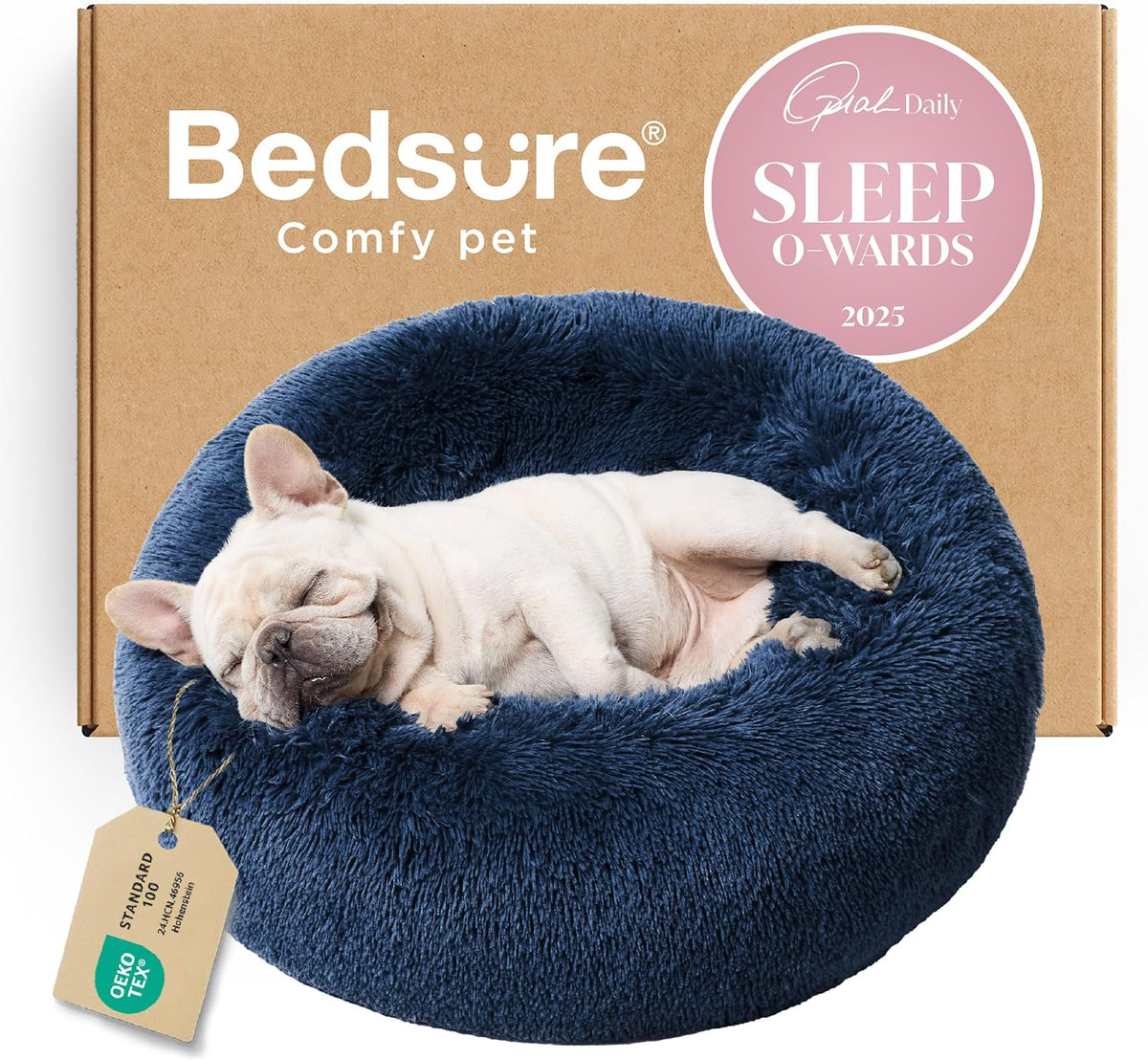 Bedsure Calming Donut Dog Bed, Faux Fur