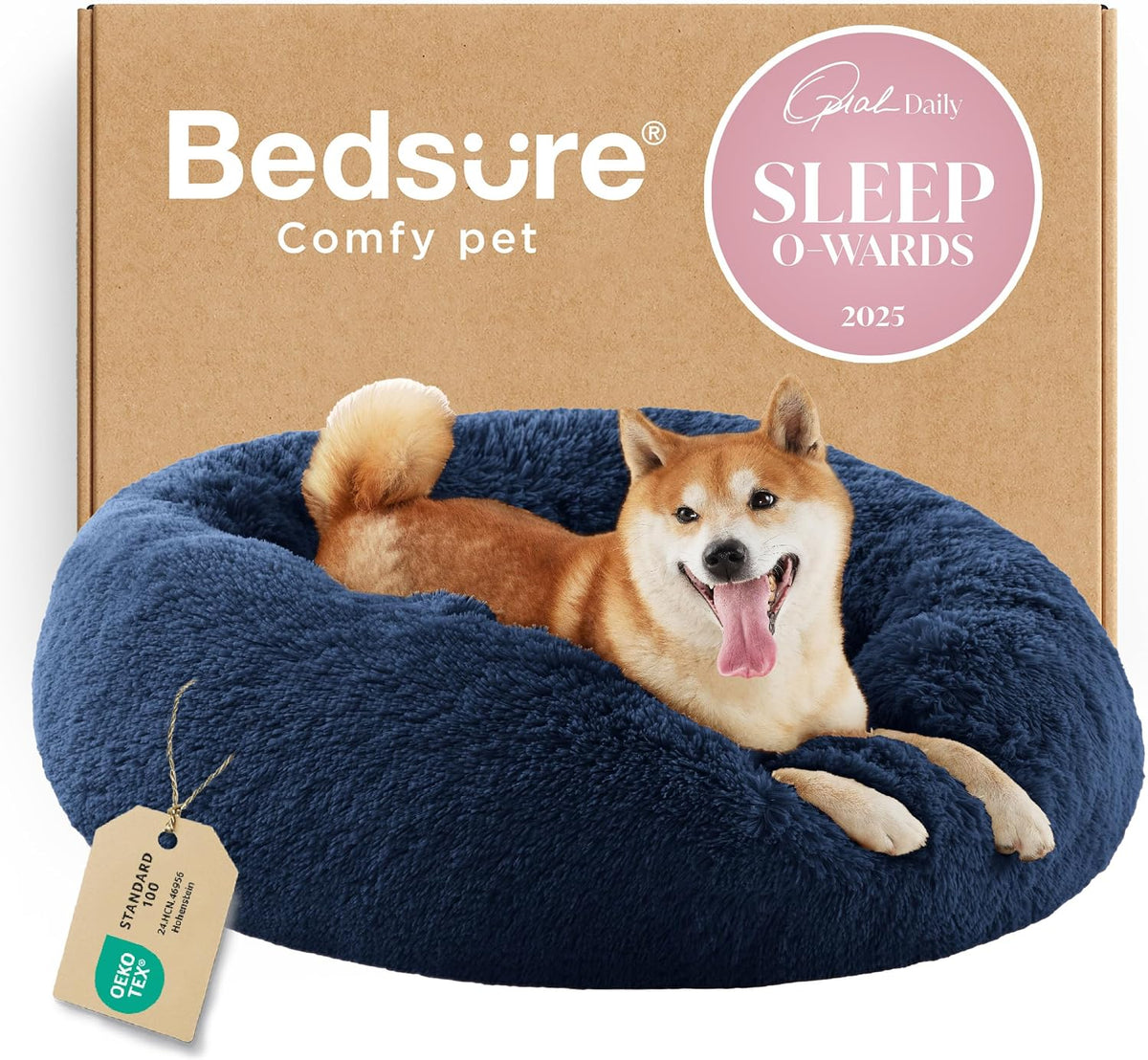 Bedsure Calming Donut Dog Bed, Faux Fur