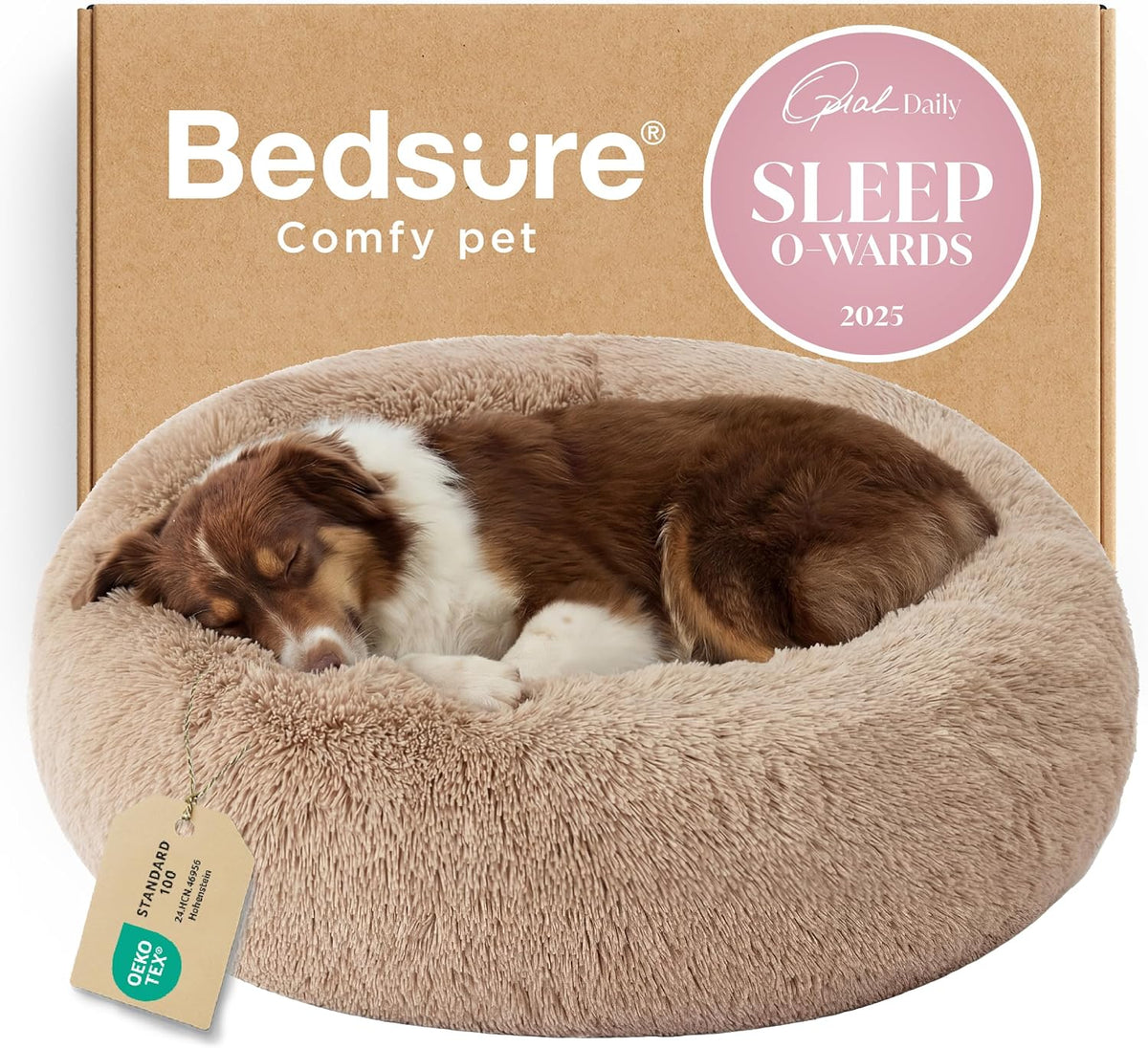 Bedsure Calming Donut Dog Bed, Faux Fur
