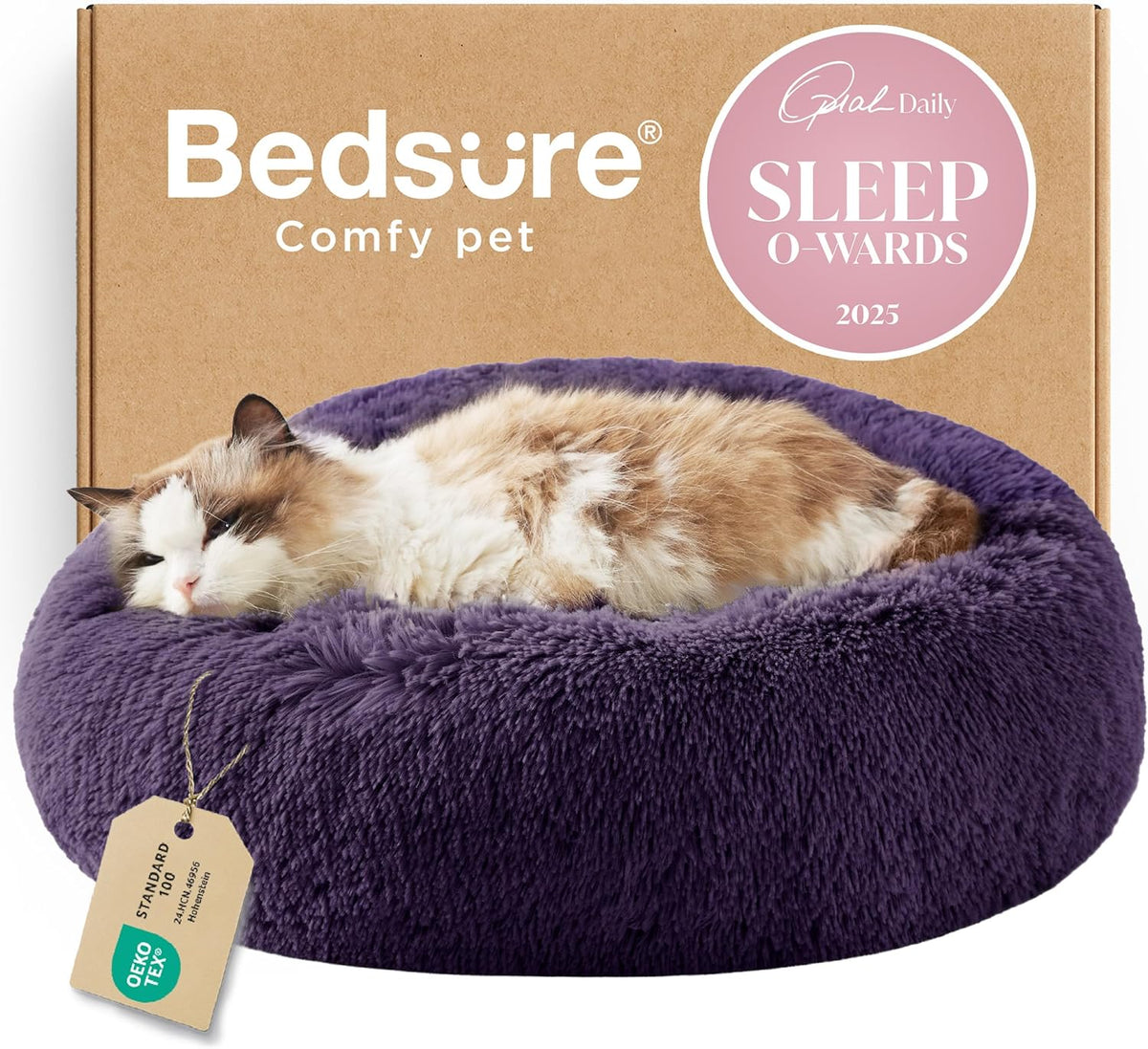 Bedsure Calming Donut Dog Bed, Faux Fur