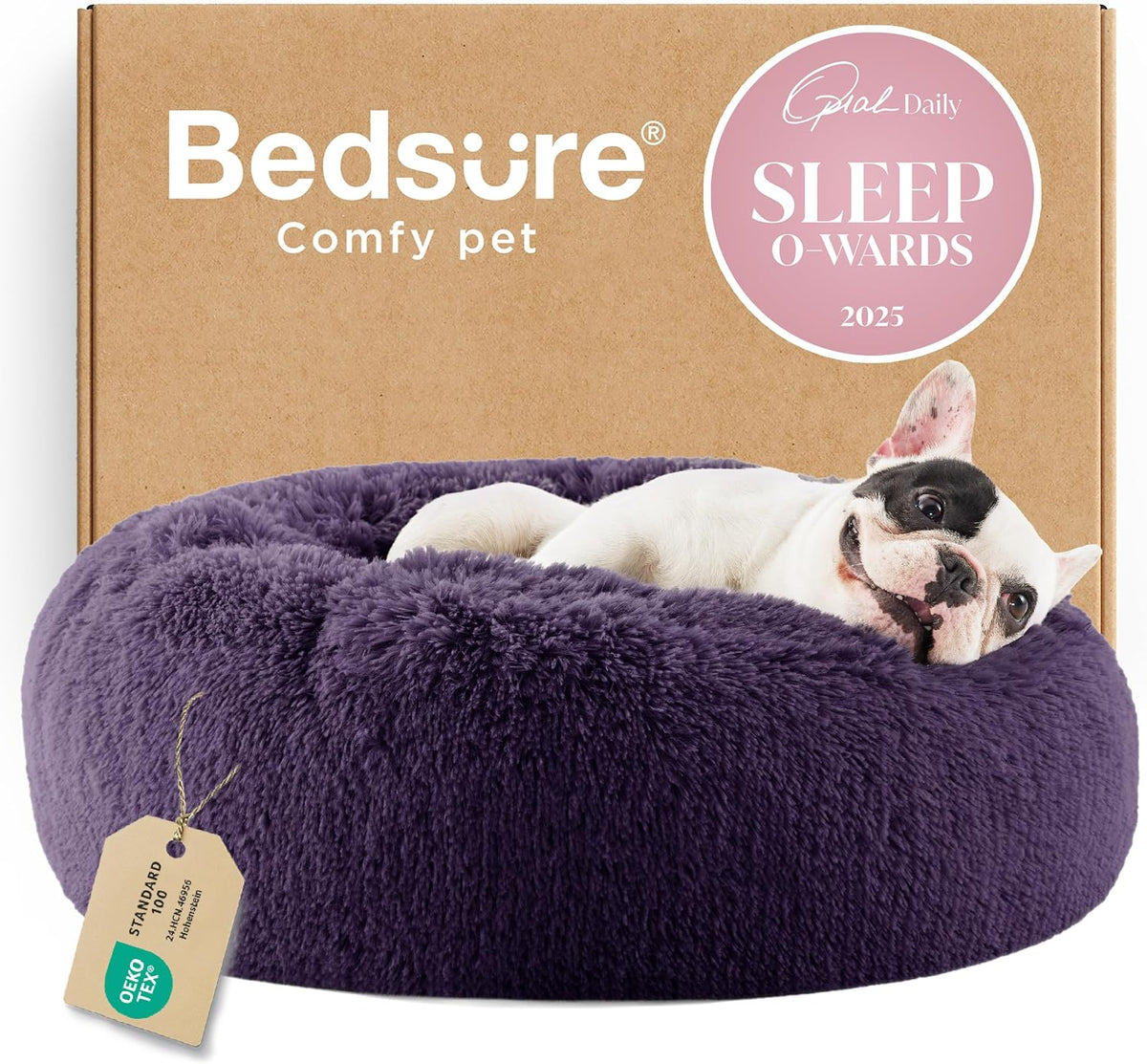 Bedsure Calming Donut Dog Bed, Faux Fur