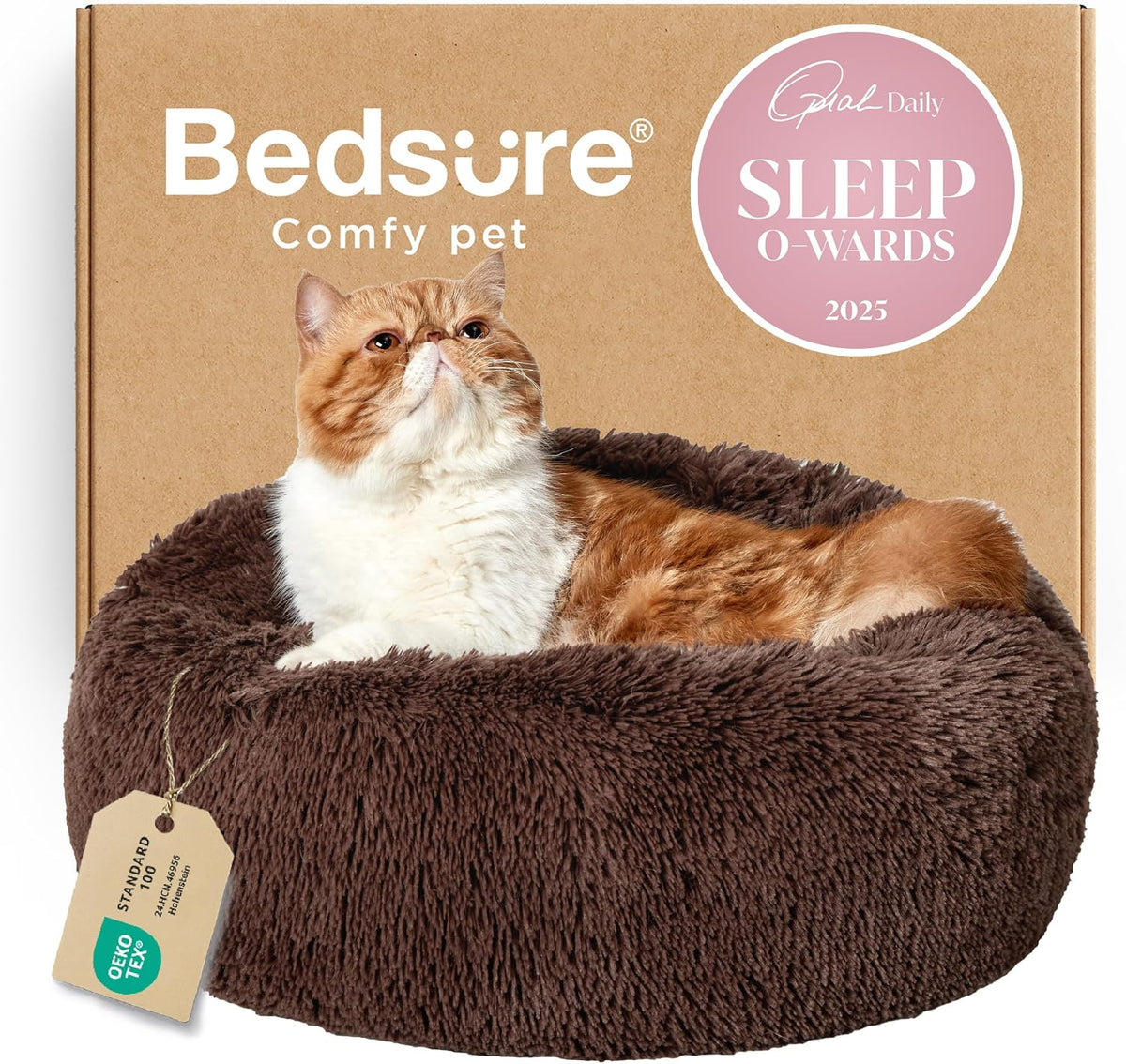 Bedsure Calming Donut Dog Bed, Faux Fur