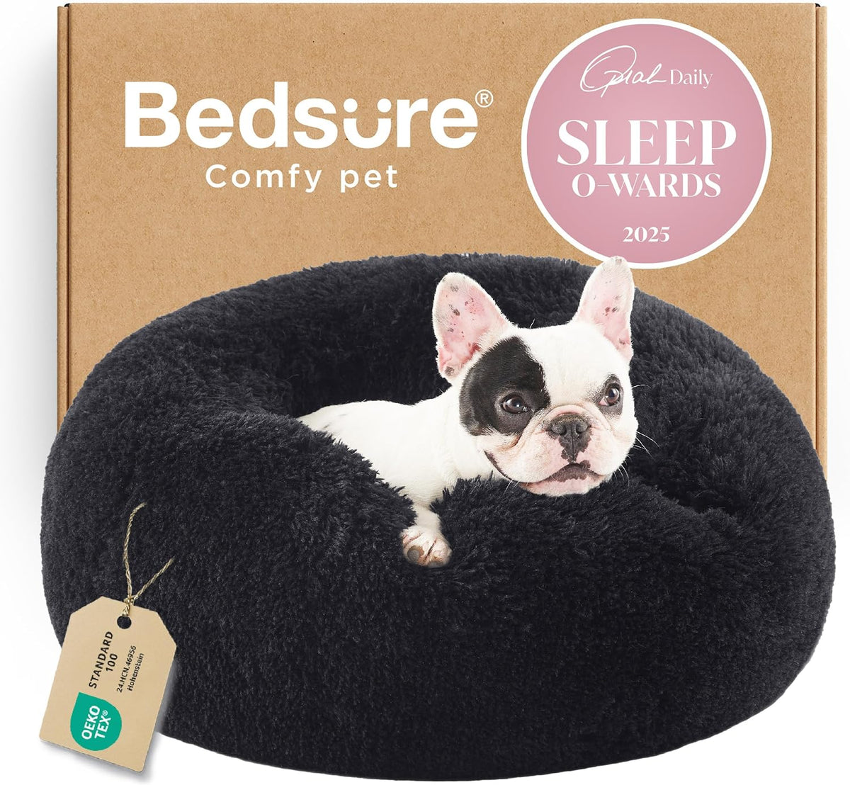 Bedsure Calming Donut Dog Bed, Faux Fur