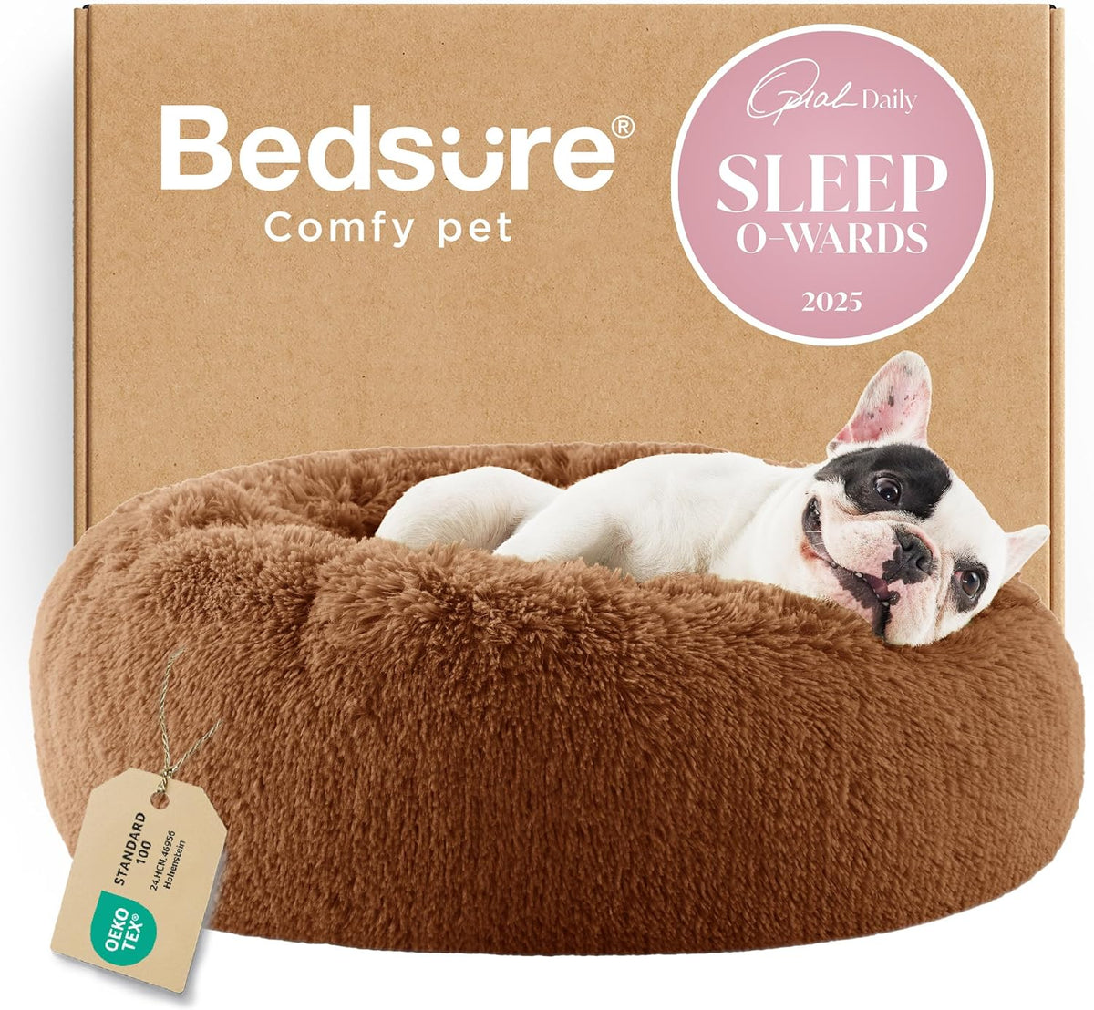 Bedsure Calming Donut Dog Bed, Faux Fur