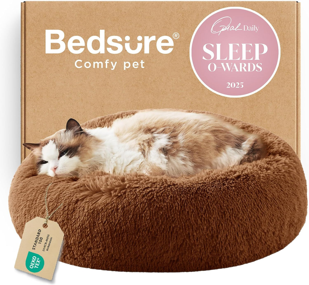 Bedsure Calming Donut Dog Bed, Faux Fur
