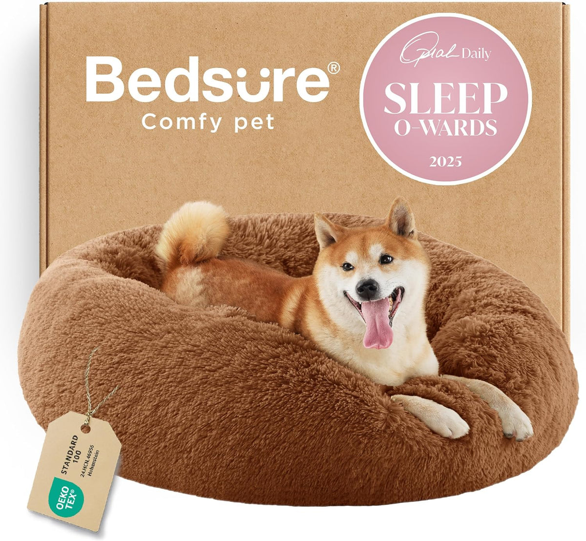 Bedsure Calming Donut Dog Bed, Faux Fur