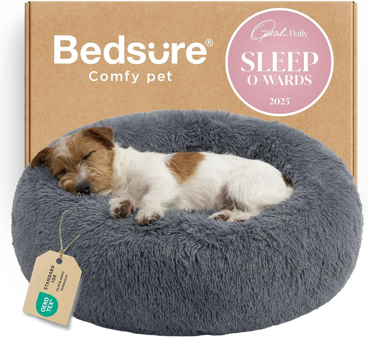 Bedsure Calming Donut Dog Bed, Faux Fur