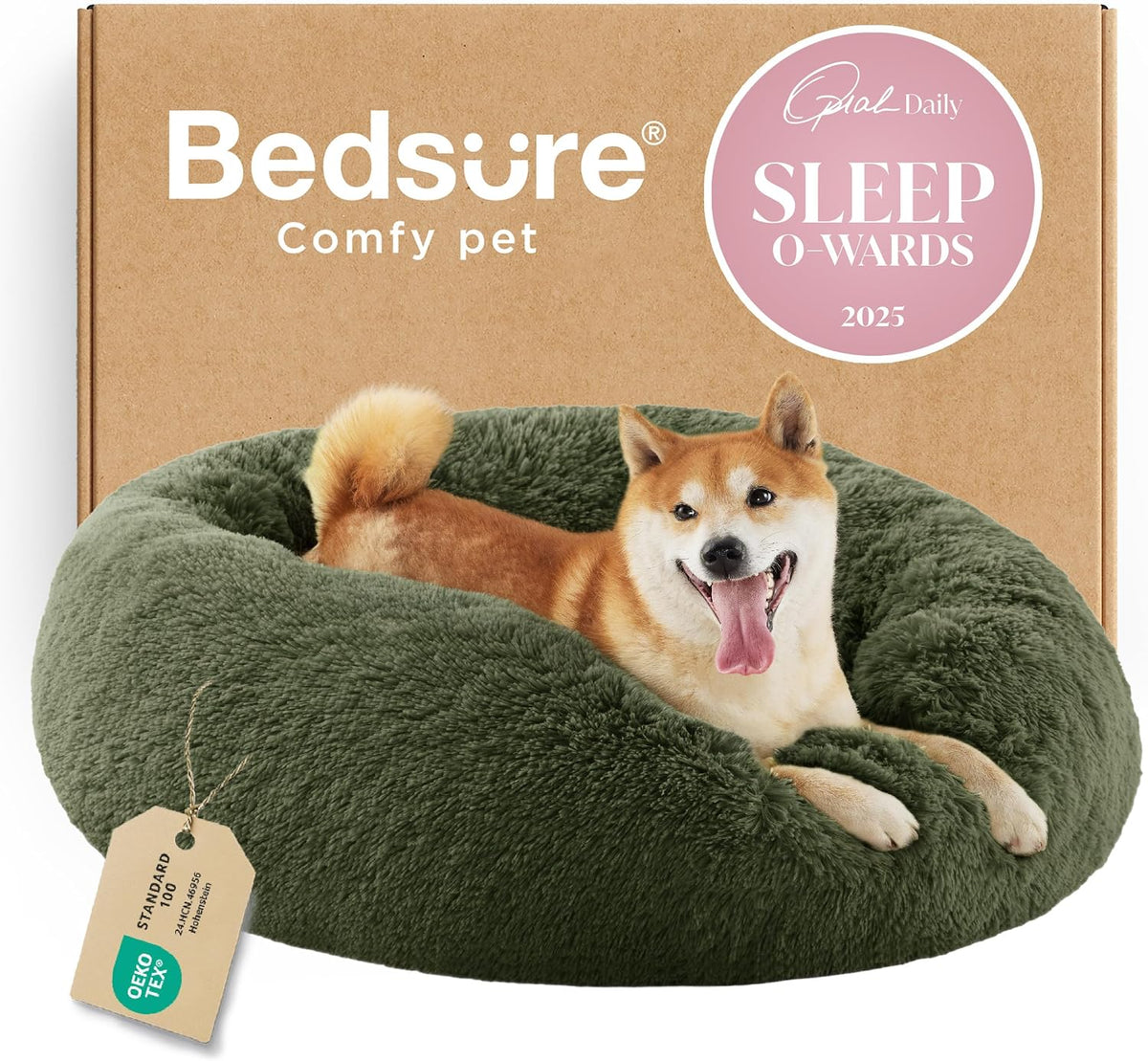 Bedsure Calming Donut Dog Bed, Faux Fur