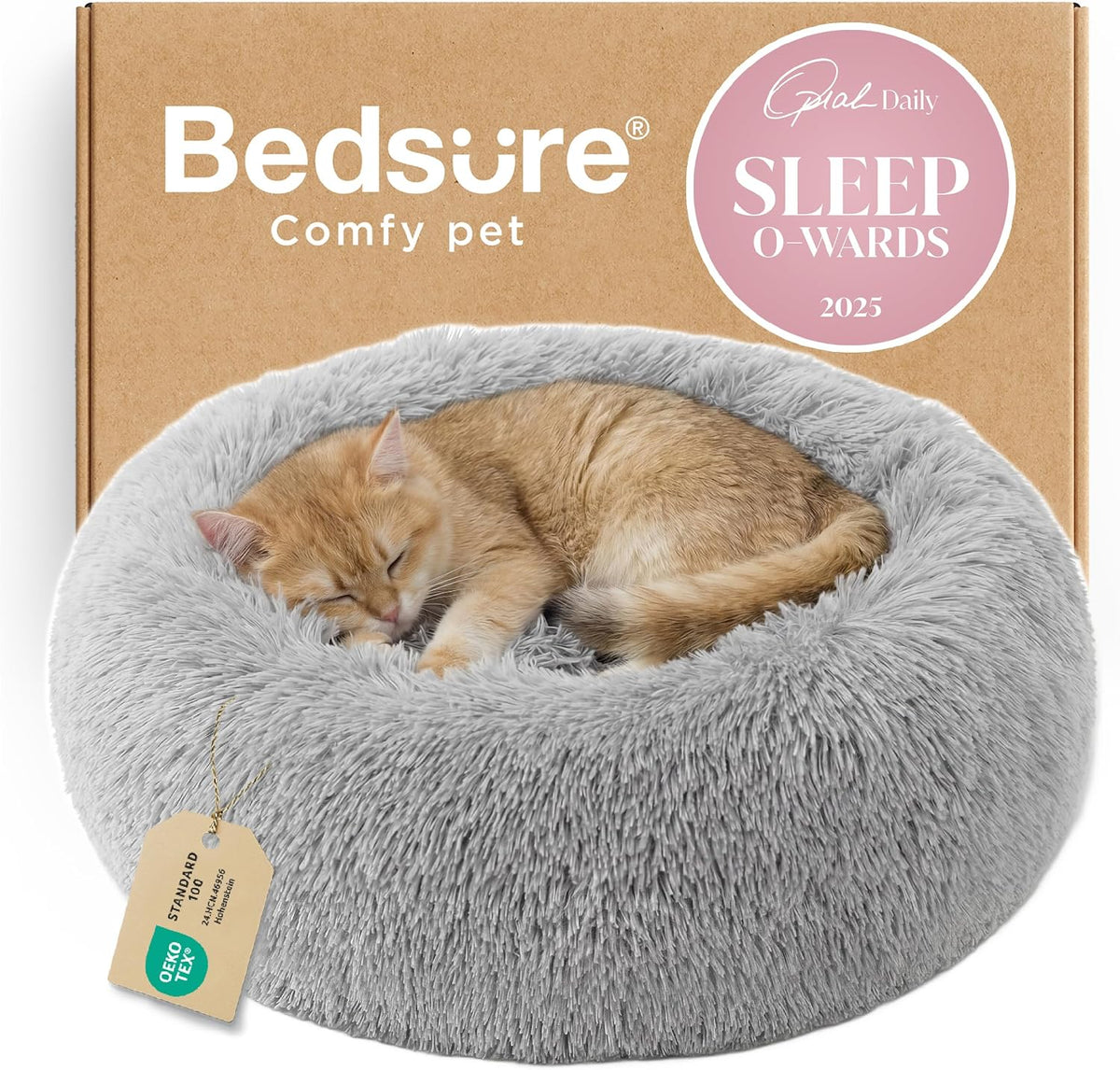 Bedsure Calming Donut Dog Bed, Faux Fur