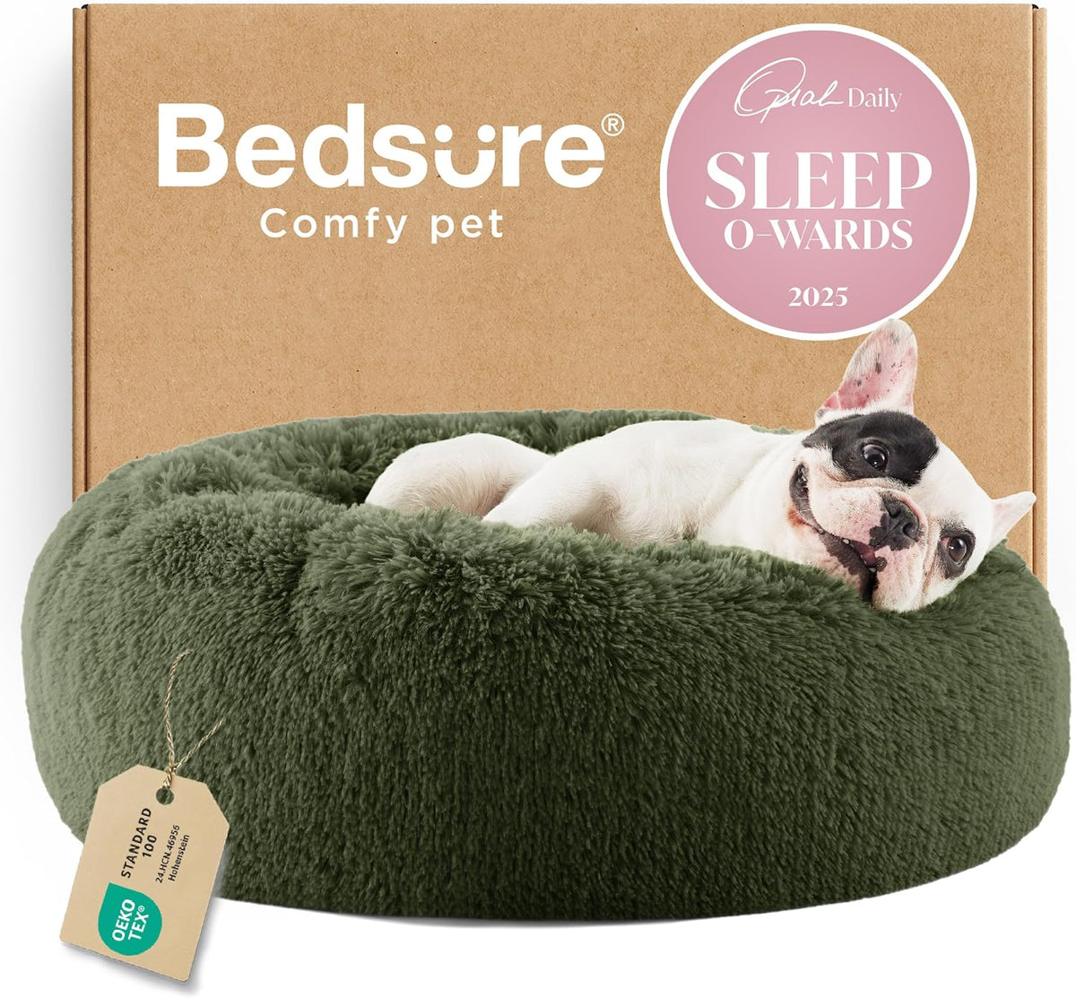 Bedsure Calming Donut Dog Bed, Faux Fur