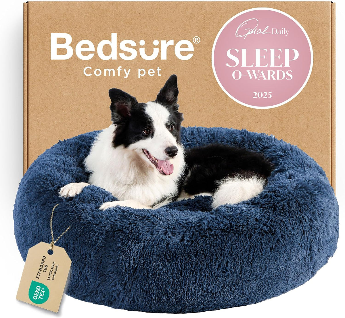 Bedsure Calming Donut Dog Bed, Faux Fur